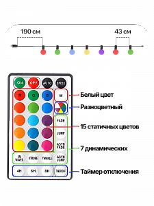 Гирлянда уличная 30 лампочек RGB 15м Огонёк OG-LDG25